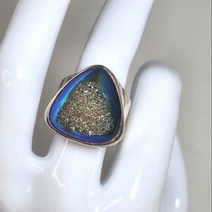 heavy sterling silver 925 artist signed starborn peacock drusy ring sz 5.5
